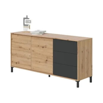 FORES Muebles De Salón^Aparador De Salón Brooklyn Roble Nodi - Antracita 2 Puertas + 3 Cajones 154 X 74 X 41 Cm