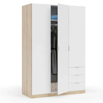 FORES Armarios Blancos|Armarios Con Cajones^Armario 3 Puertas 3 Cajones Roble Canadian - Blanco Artik 121 X 180 X 52 Cm