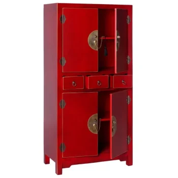IXIA Muebles De Salón^Armario De Salón Auxiliar 4 Puertas Y 3 Cajones Oriente, Rojo