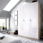 DEKIT Armarios Blancos|Armarios Roperos^Armario Essen 3 Puertas Y 3 Cajones Roble Natural - Blanco 121 X 184 X 52 Cm