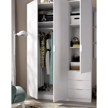 DEKIT Armarios Blancos|Armarios Roperos^Armario Essen 3 Puertas Y 3 Cajones Blanco 121 X 184 X 52 Cm