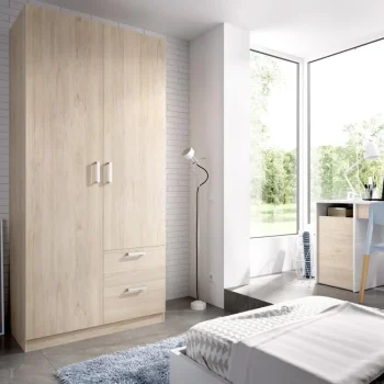 DEKIT Armarios Con Cajones^Armario Maxi 2 Puertas Y 2 Cajones Roble Natural 100 X 215 X 52 Cm