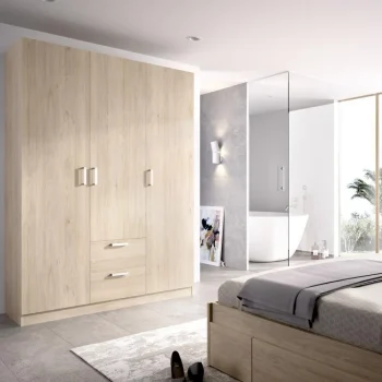 DEKIT Armarios Con Cajones^Armario Maxi 3 Puertas  y 2 Cajones Roble Natural 150 X 215 X 52 Cm