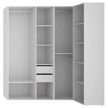 DEKIT Armarios Esquineros|Armarios Roperos^Armario Vestidor Sin Puertas Suit Rincón Con Dos Cajones Blanco - Roble Natural 182,5 X 205 X 79,5 Cm