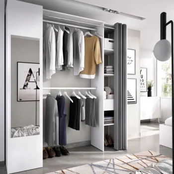 DEKIT Armarios Blancos|Armarios Roperos^Armario Vestidor Suit Con 1 Puerta Espejo Y Cortina Blanco