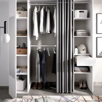 DEKIT Armarios Blancos|Armarios Roperos^Armario Vestidor Suit Con 1 Puerta Espejo Y Cortina Blanco