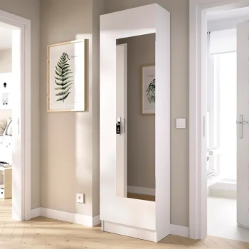 DEKIT Zapateros^Armario Zapatero Vertical Blanco Con Espejo Jazz 1 Puerta 50,2 X 185,5 X 26,6 Cm