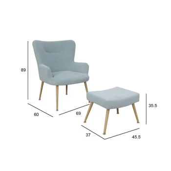 NAKURA Sillones^Butaca Con Reposapies Indo Tapizado Velvet Azul 69 X 89 X 70 Cm