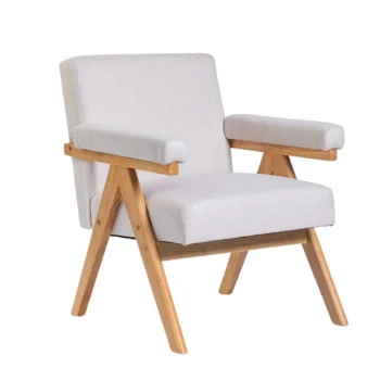 NAKURA Sillones^Butaca De Madera Maciza Con Brazos Acolchados Sahara Tapizado Tela Beige - Roble 68 X 81 X 76 Cm