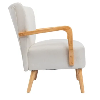 NAKURA Sillones^Butaca De Madera Maciza Con Brazos Tasia Tapizado Tela Beige - Roble 67 X 81,5 X 74 Cm