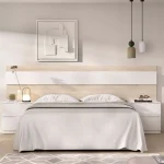 DEKIT Conjuntos Dormitorios Matrimonio Baratos^Cabecero Con 2 Mesitas Niza Roble Natual - Blanco 248 X 96 X 35 Cm