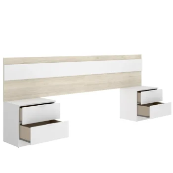 DEKIT Conjuntos Dormitorios Matrimonio Baratos^Cabecero Con 2 Mesitas Niza Roble Natual - Blanco 248 X 96 X 35 Cm