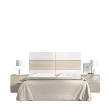 DEKIT Conjuntos Dormitorios Matrimonio Baratos^Cabecero Con Dos Mesitas Astra Roble Natural - Blanco 259 X 122 X 35 Cm