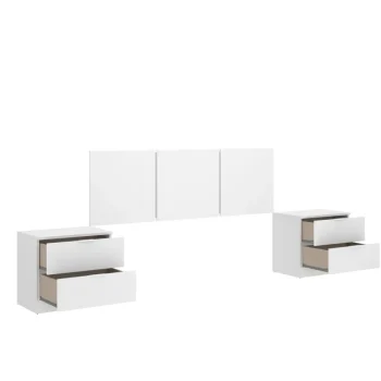 DEKIT Conjuntos Dormitorios Matrimonio Baratos^Cabecero Con Dos Mesitas Havana Blanco 257 X 96 X 35 Cm