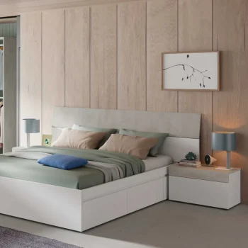 FORES Conjuntos Dormitorios Matrimonio Baratos^Cabecero Con Dos Mesitas Tekkan, Blanco Cemento 276 X 94 X 40 Cm