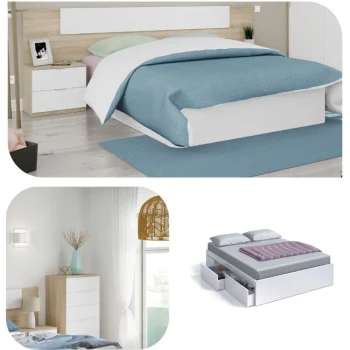 FORES Conjuntos Dormitorios Matrimonio Baratos^Cabecero Con Mesitas, Sinfonier Y Cama Alaya