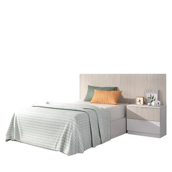 DEKIT Dormitorios Juveniles^Cabecero De Cama Con 1 Mesita Lion Alistonado - Blanco 146 X 106 X 34,2 Cm