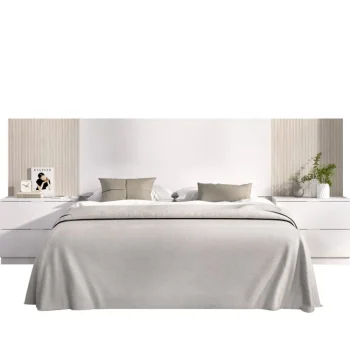DEKIT Conjuntos Dormitorios Matrimonio Baratos^Cabecero De Cama Con Dos Mesitas De Noche Loma Blanco - Alistonado 259 X 96 X 345 Cm