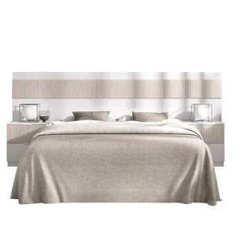 DEKIT Conjuntos Dormitorios Matrimonio Baratos^Cabecero De Cama Con Dos Mesitas Bianca Blanco - Alistonado 248 X 96 X 35 Cm