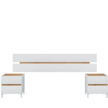 FORES Conjuntos Dormitorios Matrimonio Baratos^Cabecero De Cama Con Dos Mesitas Tempus Blanco Artik - Roble Nodi 240 - 256 X 100 X 35 Cm