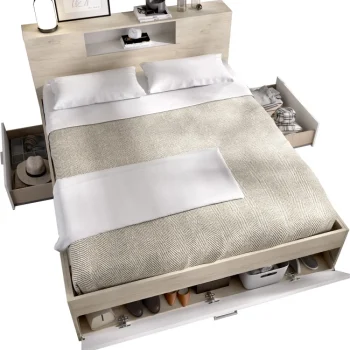 DEKIT Camas Baratas^Cama Compacta Con Cajón Lanka Roble Natural - Blanco Para Colchón De 135 - 140 X 190 Cm 150 X 95 X 219 Cm
