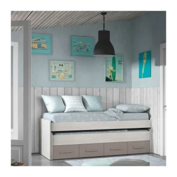 FORES Camas Nido Dobles|Camas Nido 90^Cama Doble Juvenil Con Dos Cajones Y Somieres Incluidos Blanco Alpes - Basalto Ares Plus 198 X 69 X 96 Cm