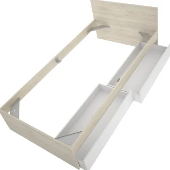 DEKIT Camas Nido Madera|Camas Nido 90^Cama Nido Con Cabecero Y Dos Cajones Top En Blanco - Roble Natural 96 X 67 X 195 Cm