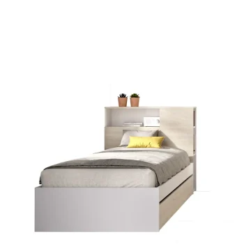 DEKIT Camas Nido Con Cabecero|Camas Nido Madera^Cama Nido Doble Con Cabecero Con Estante Y Mesita Ten Blanco - Roble Natural 99 X 96 X 218,2 Cm