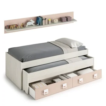 FORES Camas Nido Dobles|Camas Nido 90^Cama Nido Doble New Nube Blanco Alpes - Rosa 199 X 96 X 69 Cm