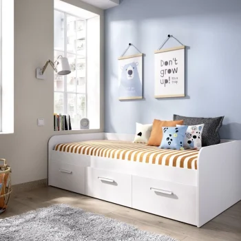 DEKIT Camas Nido 90|Camas Nido Blancas^Cama Nido Juvenil Blanca Nek Con Tres Cajones 194,3 X 60 X 97 Cm