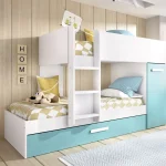 DEKIT Camas Tren|Camas Nido 90^Cama Tren Con 3 Camas Tom Blanco - Esmeralda 244 X 150 X 112 Cm