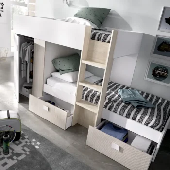 DEKIT Dormitorios Juveniles^Cama Tren Con Armario Groe Alistonado - Roble Natural 271 X 150 X 111 Cm