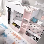 DEKIT Camas Tren^Cama Tren Con Armario Groe Blanco - Rosa 271 X 150 X 111 Cm