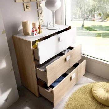 DEKIT Dormitorios Juveniles|Mesillas De Noche^Cómoda 3 Cajones Dina Roble Natural - Blanco 81 X 81 X 41 Cm