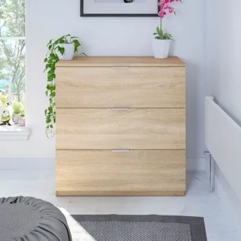 FORES C贸modas^Cómoda 3 Cajones Low Cost Roble Canadian 77 X 80 X 38 Cm