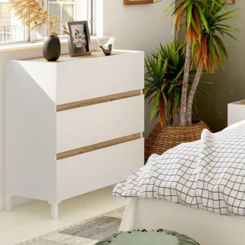 FORES C贸modas^Cómoda 3 Cajones Tempus Blanco Artik - Roble Nodi 79 X 90,5 X 41 Cm