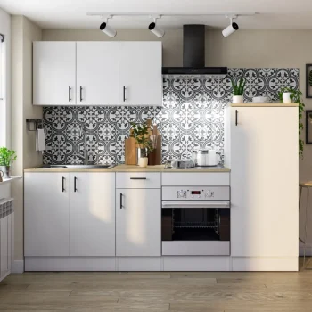 FORES Cocinas Completas Modernas^Cocina Modular Completa Málaga Kira Blanco Brillo - Roble Canadian 240 X 211 X 60 Cm