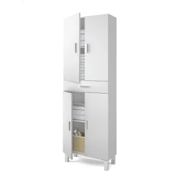 FORES Muebles Auxiliares Para Baño^Columna De Baño Aruba 4 Puertas Y 1 Cajón Blanco Brillo