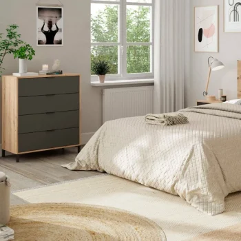 FORES C贸modas^Comoda 4 Cajones Enzo Roble Nodi - Gris Antracita 77,5 X 93,5 X 40 Cm