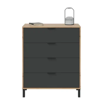 FORES C贸modas^Comoda 4 Cajones Enzo Roble Nodi - Gris Antracita 77,5 X 93,5 X 40 Cm