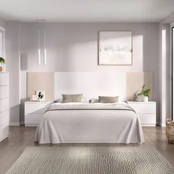 DEKIT Conjuntos Dormitorios Matrimonio Baratos^Conjunto Dormitorio Loma Cabecero Con Dos Mesitas Y Sinfonier Blanco Alistonado