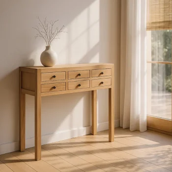 IXIA Mesas Consola^Consola De Entrada De Madera Mindi Natural 6 Cajones 85 X 85 X 26 Cm