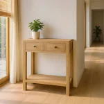 IXIA Mesas Consola^Consola De Entrada Pequeña De Madera Mindi Natural 2 Cajones 70 X 80 X 30 Cm
