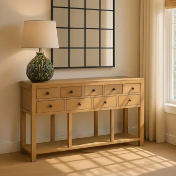 IXIA Mesas Consola^Consola Recibidor De Madera Mindi Natural 9 Cajones 120 X 80 X 30 Cm