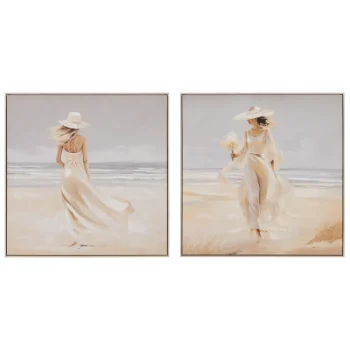 IXIA Cuadros^Cuadro Diptico Pintura Mujer Playa Lienzo 80 X 80 Cm