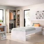 DEKIT Dormitorios Juveniles Completos^Dormitorio Juvenil Nórdico Lion Blanco - Alistonado - Natural: Estructura De Cama, Armario Rincón Y Escritorio