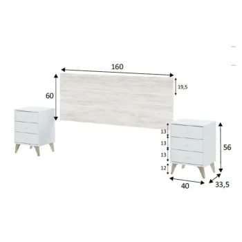 FORES Conjuntos Dormitorios Matrimonio Baratos^Dormitorio Vintage Barato Cabezal + 2 Mesitas De Noche 272 X 116 X 33,5 Cm