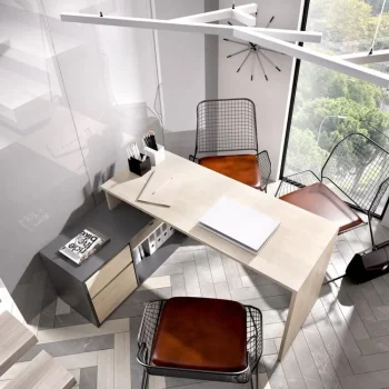 DEKIT Escritorios Esquineros Juveniles|Escritorios De Madera Juveniles^Escritorio Angular Rox Con Cajón Roble Natural - Grafito 139 X 75 X 92 Cm