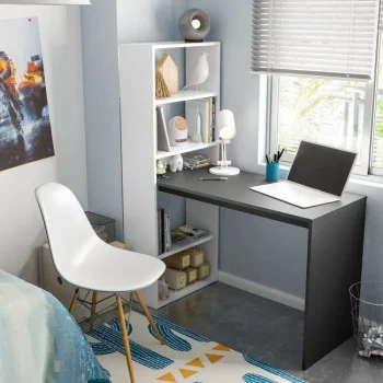 FORES Mesas De Estudio Y Escritorios Baratos^Escritorio Con Estantería Duplo Blanco Artik - Ceniza 120 X 144 X 53 CM