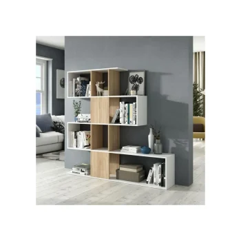 FORES Estanterías^Estantería Pared Zig Zag. Blanco Artik - Roble Canadian